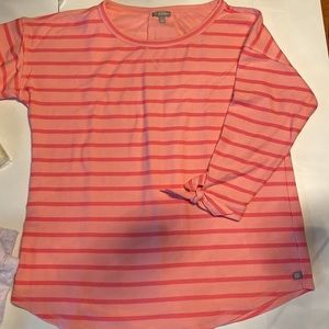 T By Talbots Women’s Salmon and Pink Striped Pullover Top Sz L
